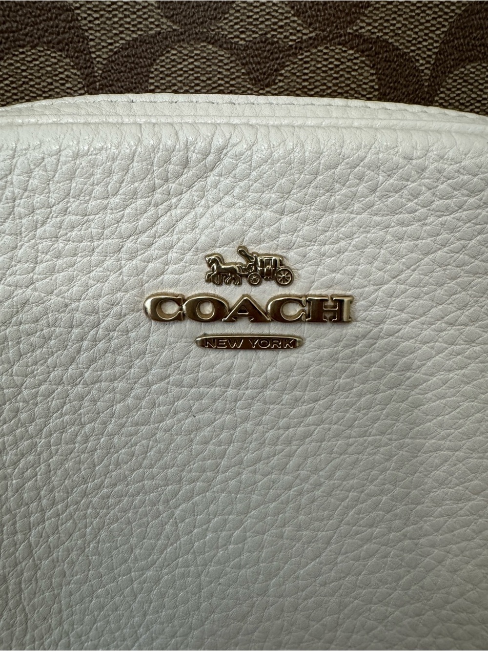 Coach Brown Signature Canvas Backpack with White Leather Pocket - Picture 2 of 10